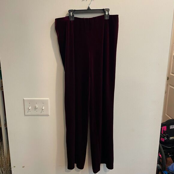 Coldwater Creek Womens Maroon Dress Pants Size M Velvet Wide Leg Pull On Stretch - Picture 3 of 10